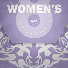 Holiday card international womens day purple color with vintage white pattern