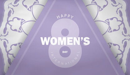 Holiday flyer 8 march international womens day purple color with abstract white ornament