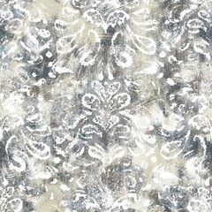 Seamless neutral and white grungy classic abstract surface pattern design for print. High quality illustration. Monochrome earth colored design with white pattern design overlay. Repeat graphic swatch