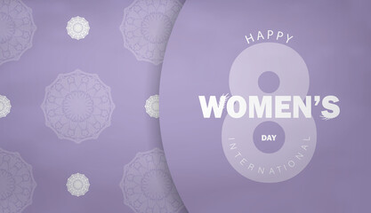 Holiday flyer 8 march international womens day purple color with vintage white pattern