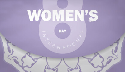 Holiday flyer 8 march international womens day purple color with winter white ornament
