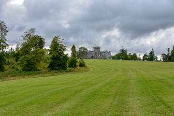 Fototapeta na wymiar Lengthy Lawn View of Irish Castle