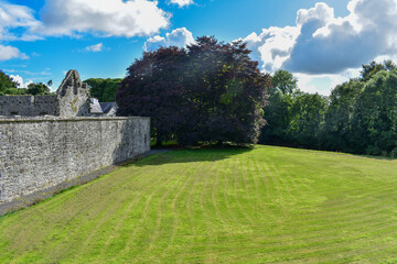 Boyle Abbey lawn and wall