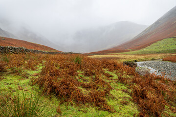 Rain and Clouds Mosedale in the Lake District in Cumbria, England.
