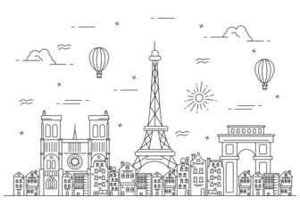 Illustration city line and Eiffel Tower. Landmark france