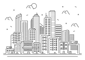 Naklejka premium Illustration building design in line art concept design