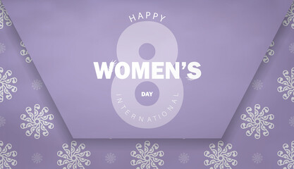 International womens day purple color flyer with vintage white pattern