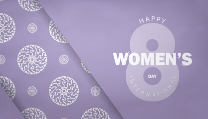 March 8th brochure in purple with vintage white ornament