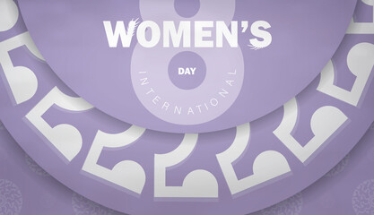 Postcard 8 march international womens day purple color with winter white ornament