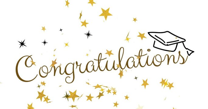 Animation of congratulations text and stars on white background