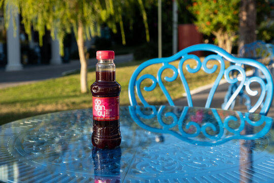 BELEK, TURKEY - NOVEMBER 04, 2021: Salgam drink on the table of an outdoor cafe