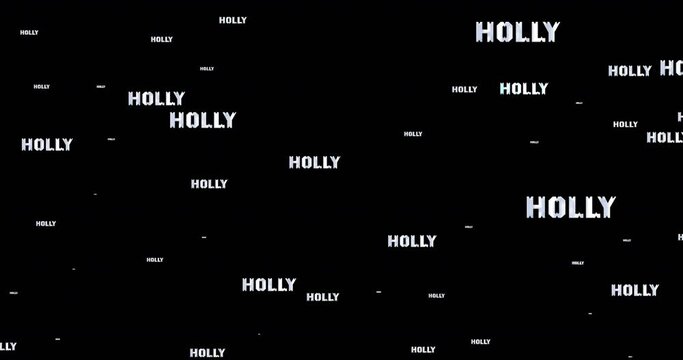 Animation of holly text in repetition at christmas on black background