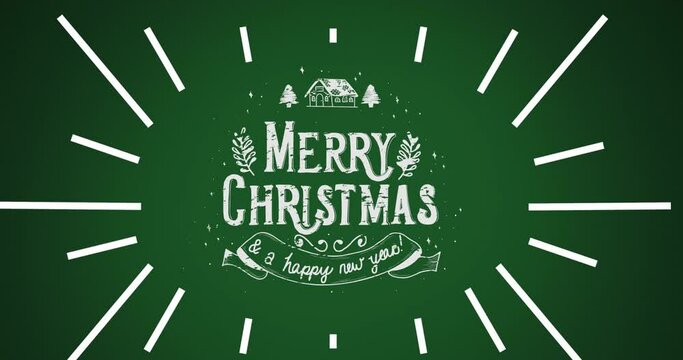 Animation of merry christmas text on green background