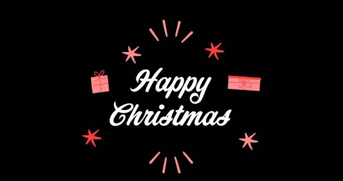 Animation of happy christmas text on black background
