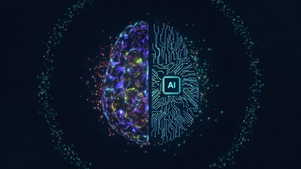 Artificial intelligence brain animation. Futuristic human brain interface concept. Robotic system. Intellectual programming of future human. AI Digital background. Motion design 4k - Powered by Adobe
