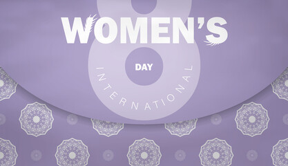 Postcard template international womens day purple color with winter white pattern