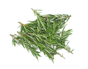Rosemary bunch isolated on white background. Top view
