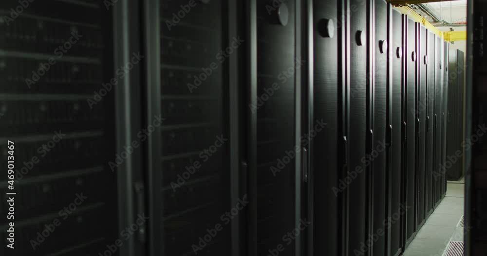 Aufkleber row of computer servers and corridor in tech room