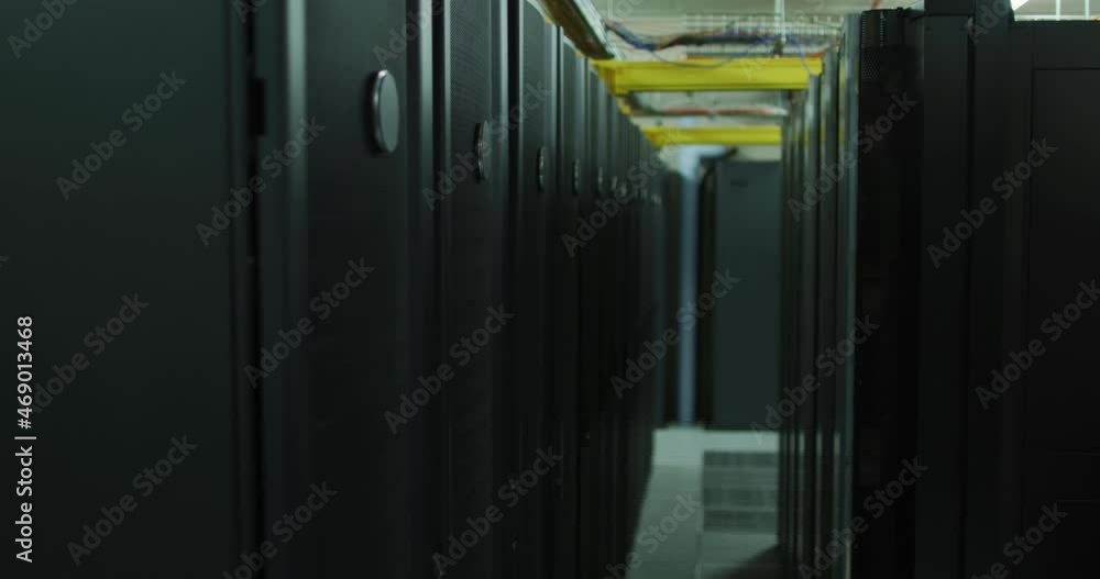 Aufkleber row of computer servers and corridor in tech room