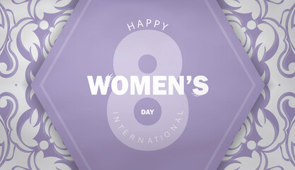 Purple international women's day flyer with luxury white ornament
