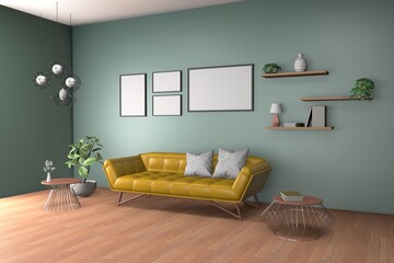 living room. picture frame interior 3d rendering
