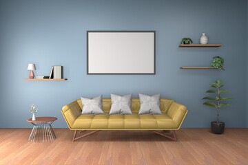 living room. picture frame interior 3d rendering
