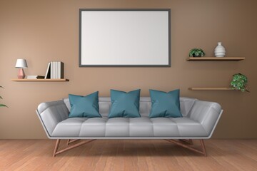 living room. picture frame interior 3d rendering
