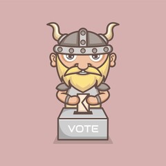 cute cartoon vikings collect democracy vote. vector illustration for mascot logo or sticker