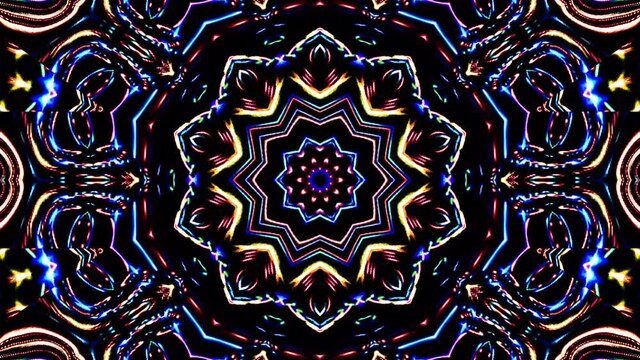 Abstract Kaleidoscope pattern with full colors. Magic mandala. 4k
