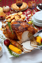 Carving Traditional Thanksgiving Fall Roasted Turkey