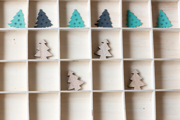 decorative wooden box with wooden christmas themed shapes