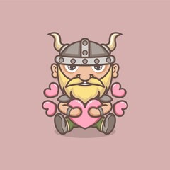 cute cartoon viking full of love. vector illustration for mascot logo or sticker