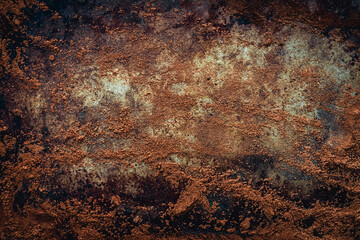 Grungy Texture of Brown Dirt on Distressed Metal: Brown dirt brushed across a weathered metal...