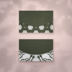 Visiting business card dark green with mandala white pattern for your personality.