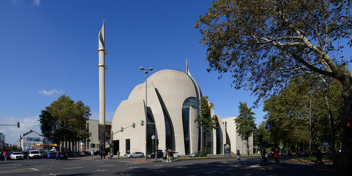 Cologne, Germany - October 16, 2021: the ditib central mosque in the cologne district of ehrenfeld