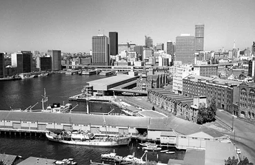 Plexiglas foto achterwand Historical sydney in the sixties  showing  Circular Quay from the Sydney Harbour bridge and the Rocks area © 169169