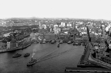 Historical Circular Quay Sydney viewed from  from the Sydney harbour bridge in 1930.