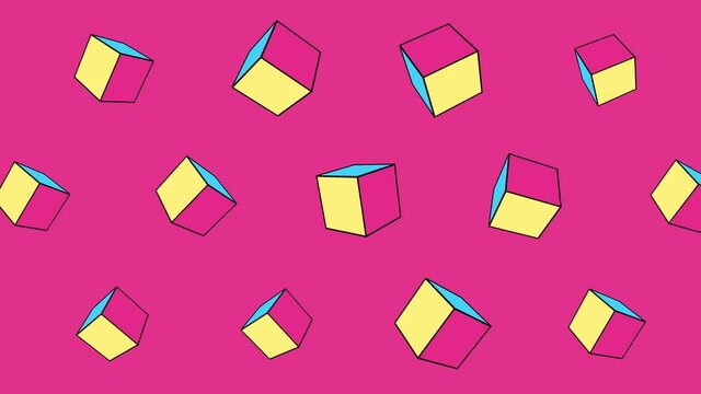 Pink and yellow memphis cubes pattern, motion abstract business and corporate style background