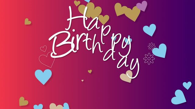 Happy Birthday with fly colorful hearts and confetti, holidays and party style background