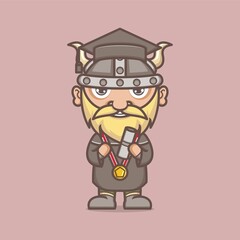 cute cartoon viking graduated university education. vector illustration for mascot logo or sticker
