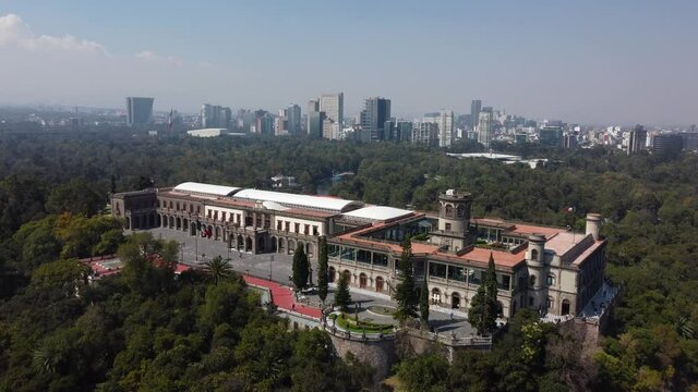 Aerial view of Chapultepec Castle, located on the top of a hill in Chapultepec park, Mexico City, Mexico.