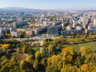 Aerial Autumn view of South Park in city of Sofia, Bulgaria