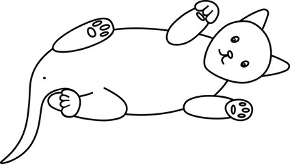 A playful kitten lies on its side and waving its paws. 
Outline drawing, coloring, sticker, icon,logo