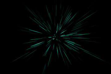 Abstract background with a spectacular aqua on black based on the concept of star warp motion and interstellar space travel.