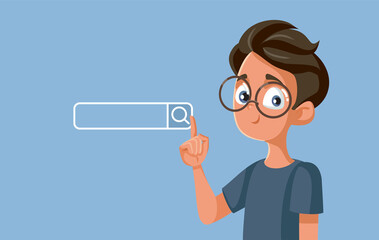 Teen Boy Pointing to Search Bar Vector Cartoon