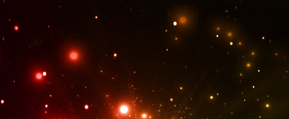 Obraz premium 発光する光の粒とレンズフレア 宇宙 キラキラ夜空 幻想的 background of abstract glitter lights. gold and black. de focused. banner