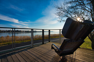 手賀沼サイクリングロードをゆったり見れる椅子