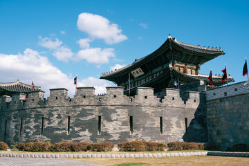 Fototapeta na wymiar Hwaseong fortress Janganmun Gate UNESCO World Heritage in Suwon, Korea