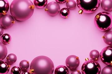 Pink christmas ball decoration on pink background with center copy space. 3d rendering - Powered by Adobe