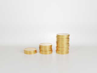 Minimal coin stacks growing graph, Business concept, 3d render illustration